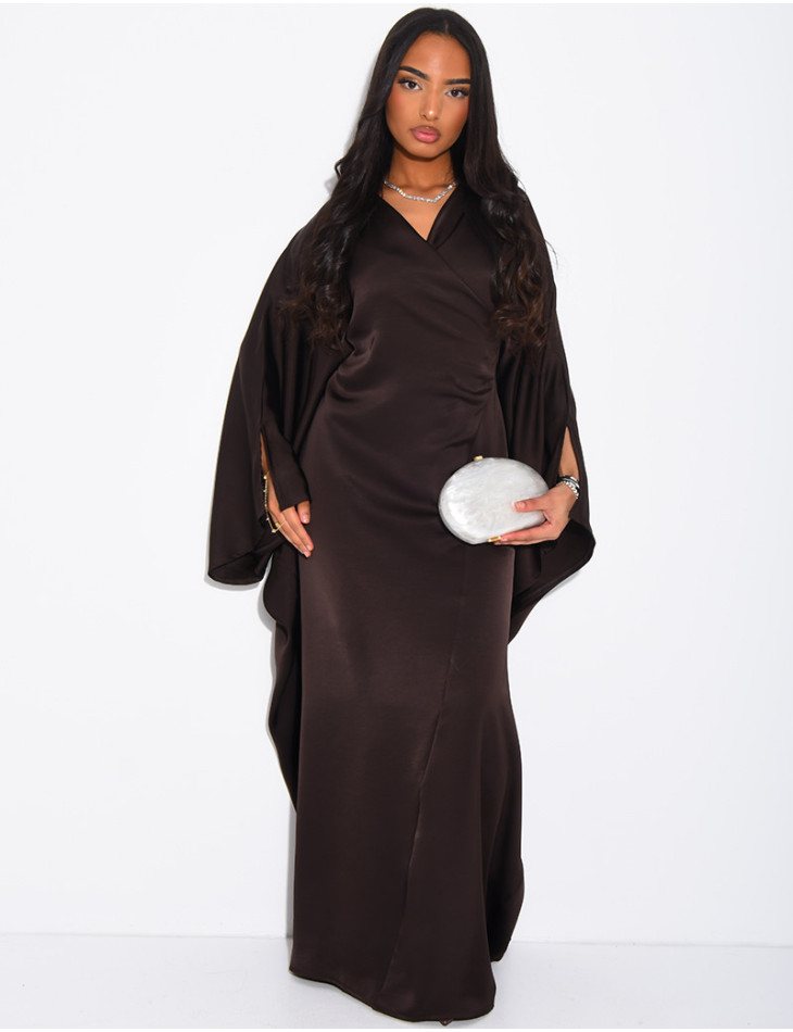 Robe papillon effet cache coeur en satin fluide