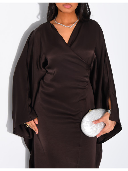 Robe papillon effet cache coeur en satin fluide