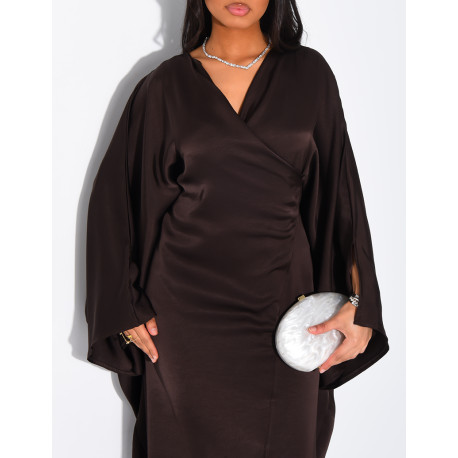 Robe papillon effet cache coeur en satin fluide