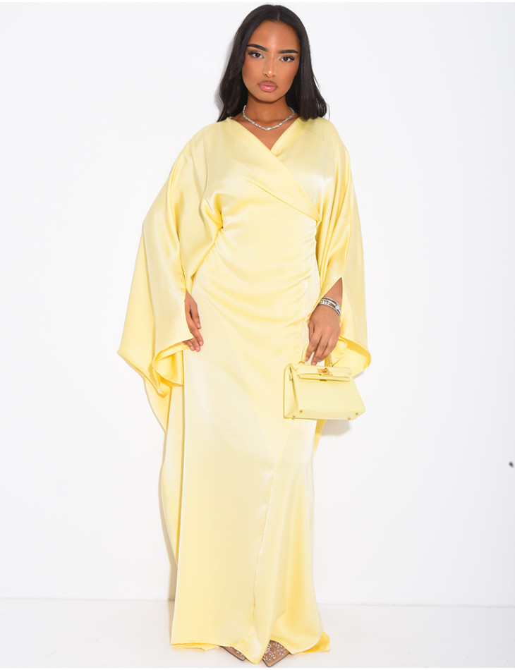 Robe papillon effet cache coeur en satin fluide