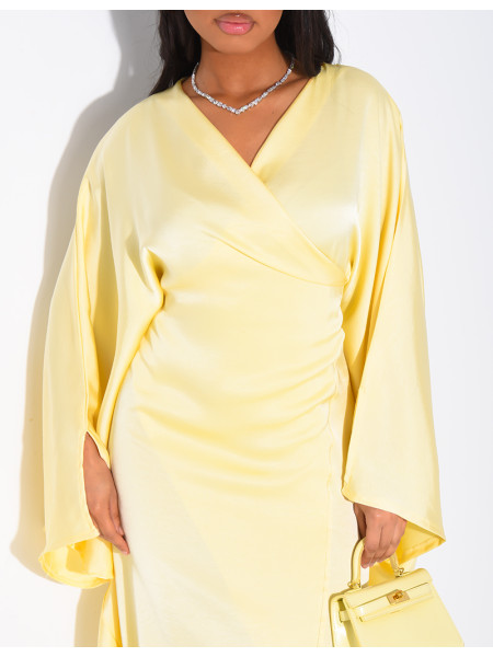 Robe papillon effet cache coeur en satin fluide
