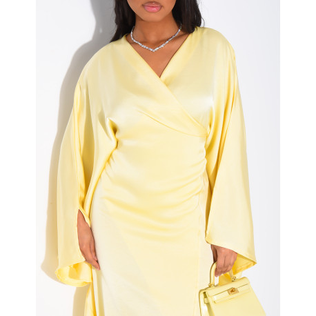 Robe papillon effet cache coeur en satin fluide