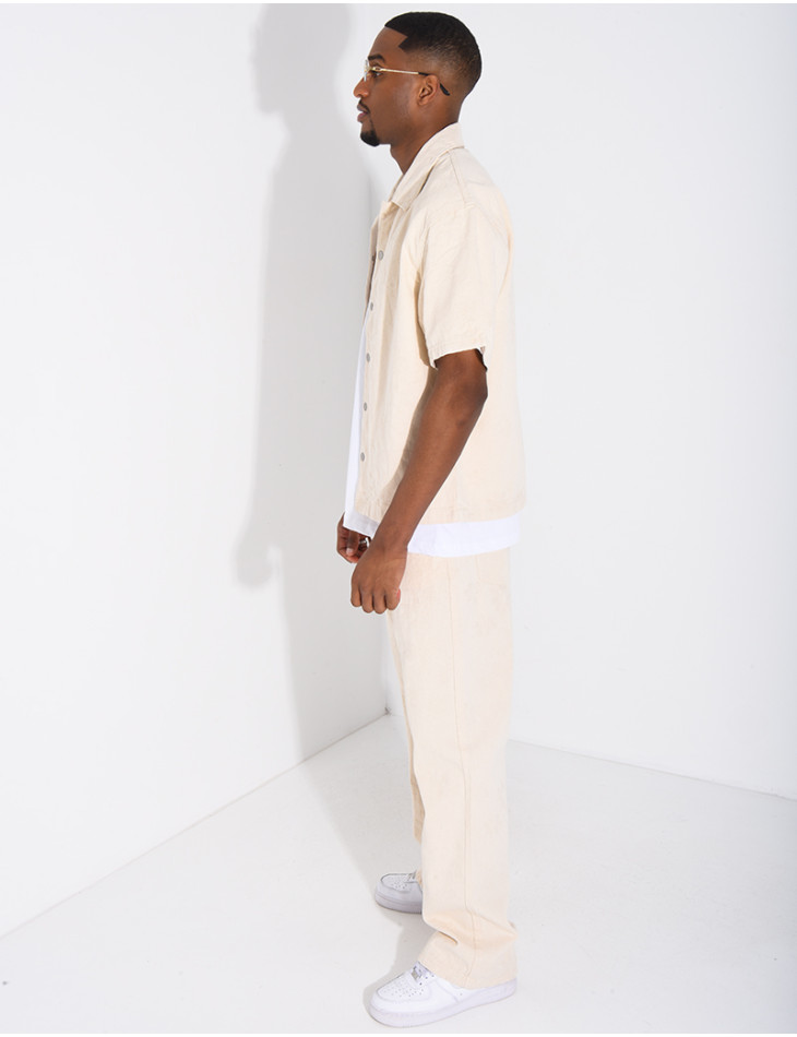 Ensemble en jeans pantalon et veste à motifs en relief