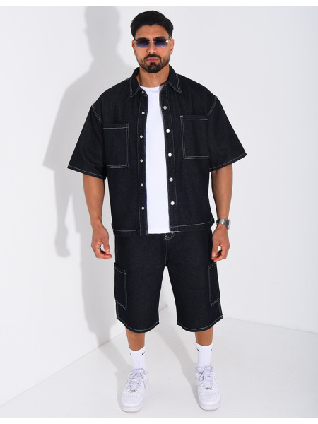 Ensemble en jeans short et chemise manches courtes