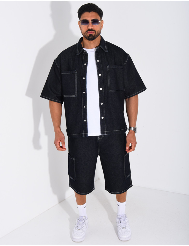 Ensemble en jeans short et chemise manches courtes