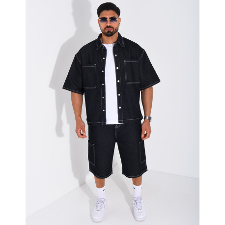 Ensemble en jeans short et chemise manches courtes