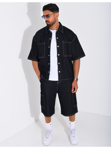 Ensemble en jeans short et chemise manches courtes