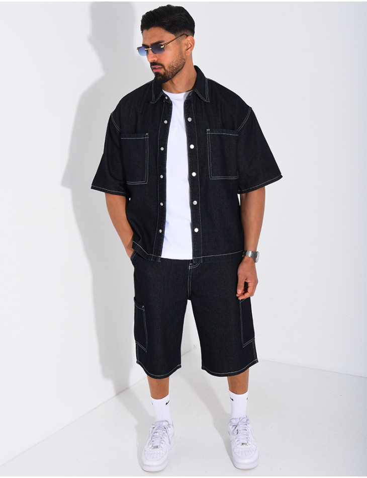 Ensemble en jeans short et chemise manches courtes