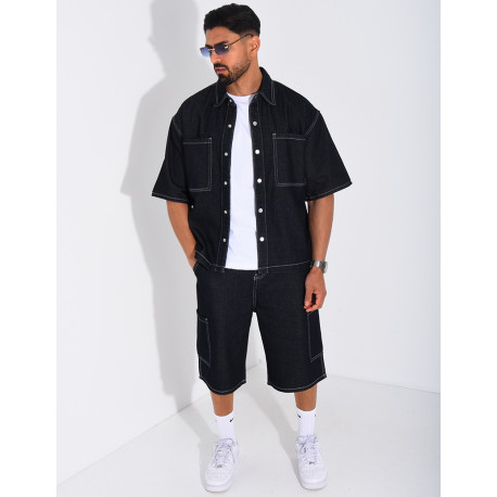 Ensemble en jeans short et chemise manches courtes