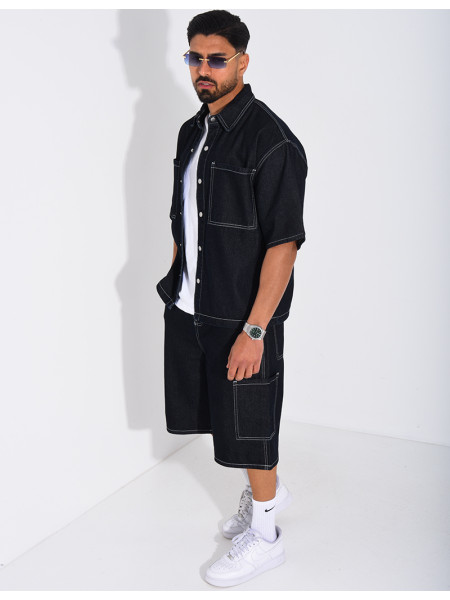 Ensemble en jeans short et chemise manches courtes