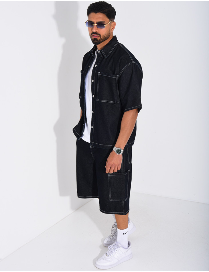 Ensemble en jeans short et chemise manches courtes