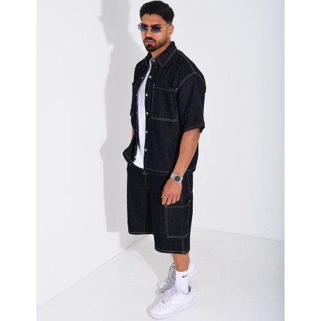 Ensemble en jeans short et chemise manches courtes