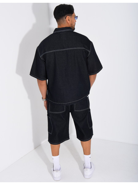 Ensemble en jeans short et chemise manches courtes