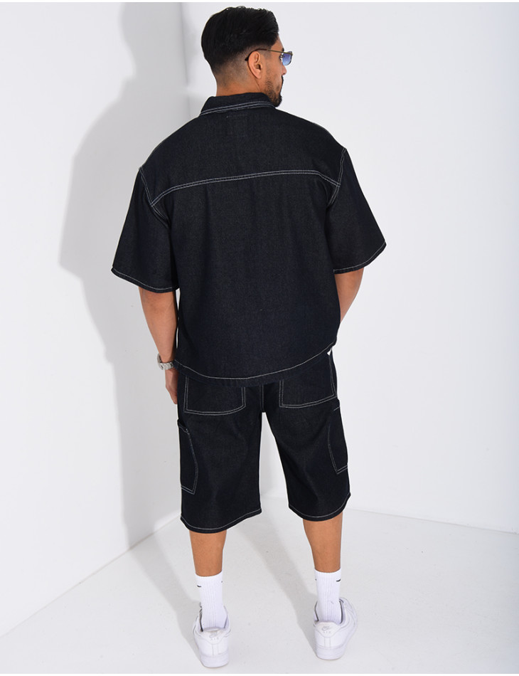 Ensemble en jeans short et chemise manches courtes