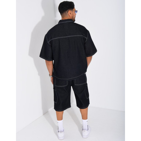 Ensemble en jeans short et chemise manches courtes