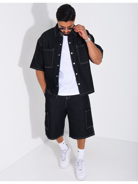 Ensemble en jeans short et chemise manches courtes