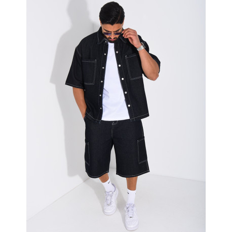 Ensemble en jeans short et chemise manches courtes