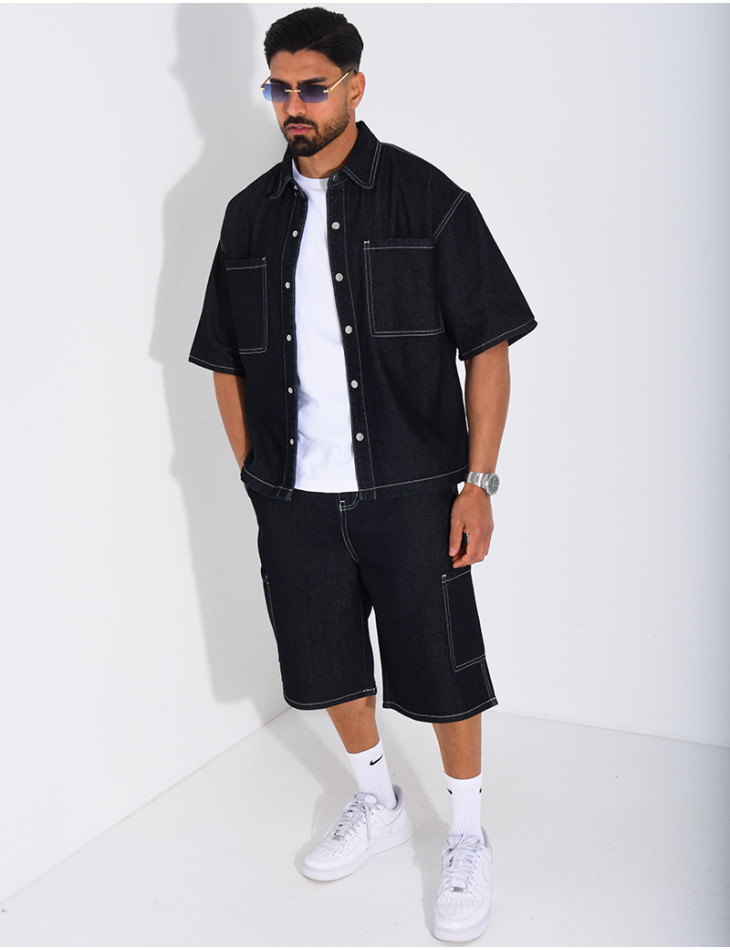 Ensemble en jeans short et chemise manches courtes