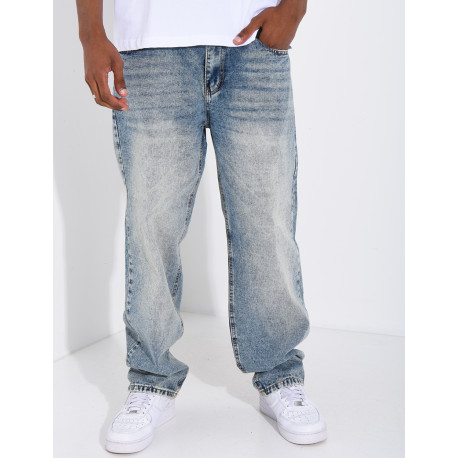 Jeans coupe droite délavé