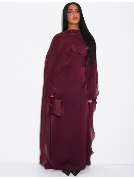 Thick satin dress and iridescent voile cape set