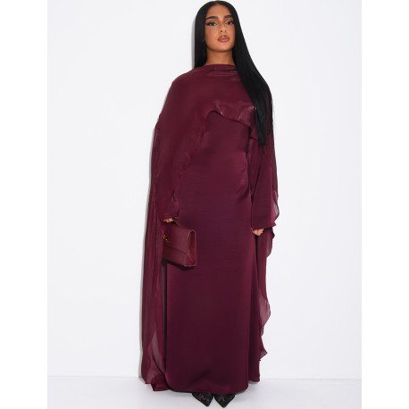 Thick satin dress and iridescent voile cape set