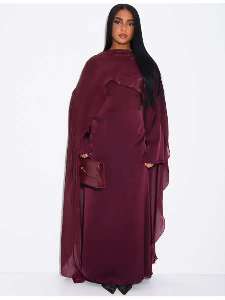 Thick satin dress and iridescent voile cape set