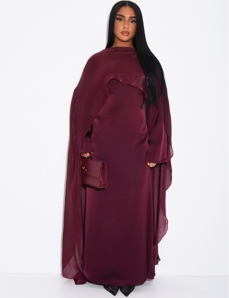 Thick satin dress and iridescent voile cape set