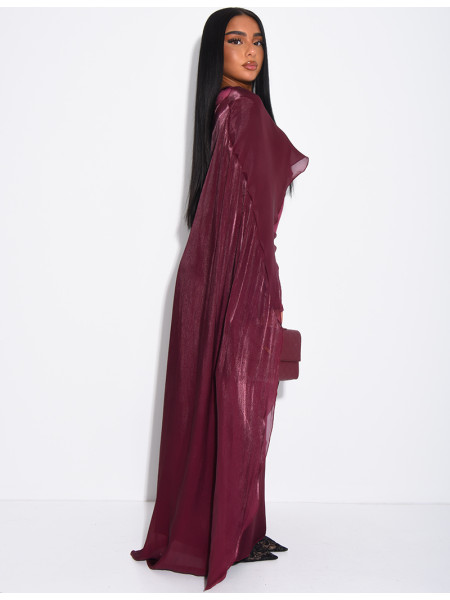 Thick satin dress and iridescent voile cape set