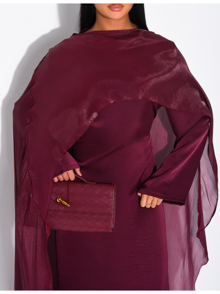 Thick satin dress and iridescent voile cape set