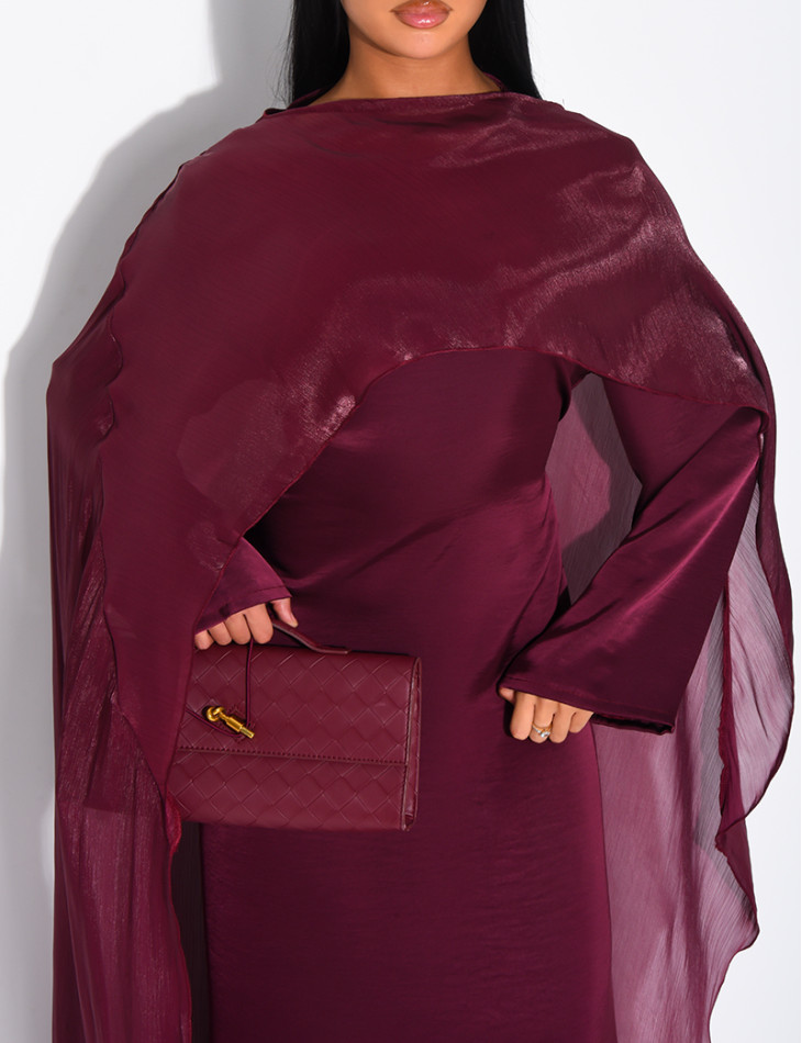 Thick satin dress and iridescent voile cape set