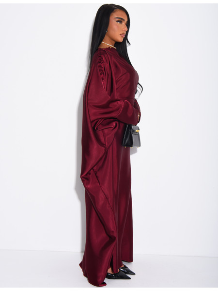 Satin butterfly abaya with pom-poms on the collar