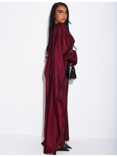 Satin butterfly abaya with pom-poms on the collar