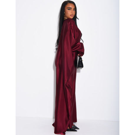 Satin butterfly abaya with pom-poms on the collar