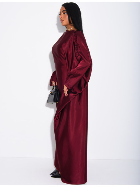 Satin butterfly abaya with pom-poms on the collar