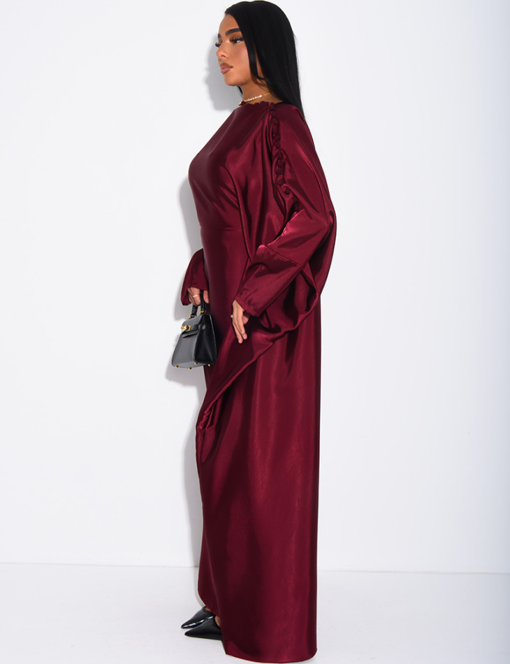 Satin butterfly abaya with pom-poms on the collar