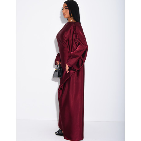 Satin butterfly abaya with pom-poms on the collar