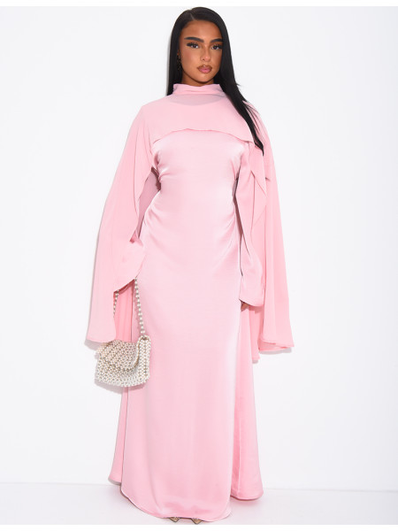 Set aus einem Kleid aus Premium-Satin und einem passenden Cape aus Voile
