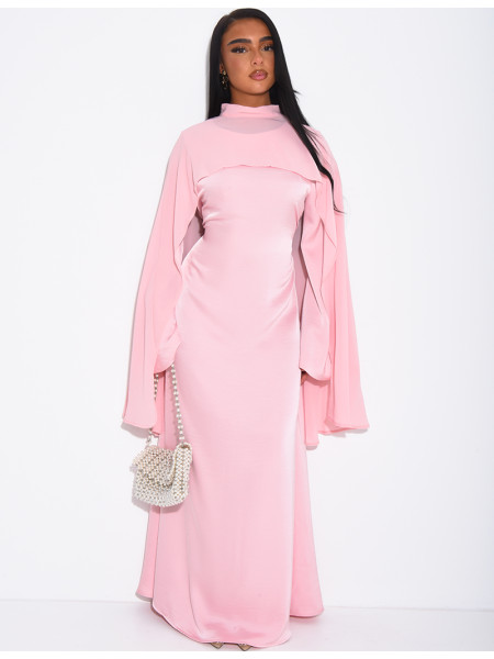 Set aus einem Kleid aus Premium-Satin und einem passenden Cape aus Voile