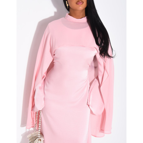 Set aus einem Kleid aus Premium-Satin und einem passenden Cape aus Voile