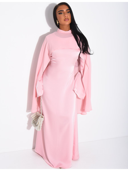 Set aus einem Kleid aus Premium-Satin und einem passenden Cape aus Voile