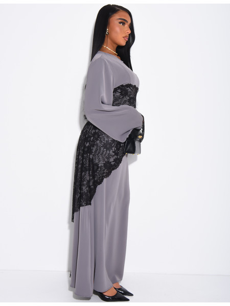 Long dress with lace inserts at the waist
