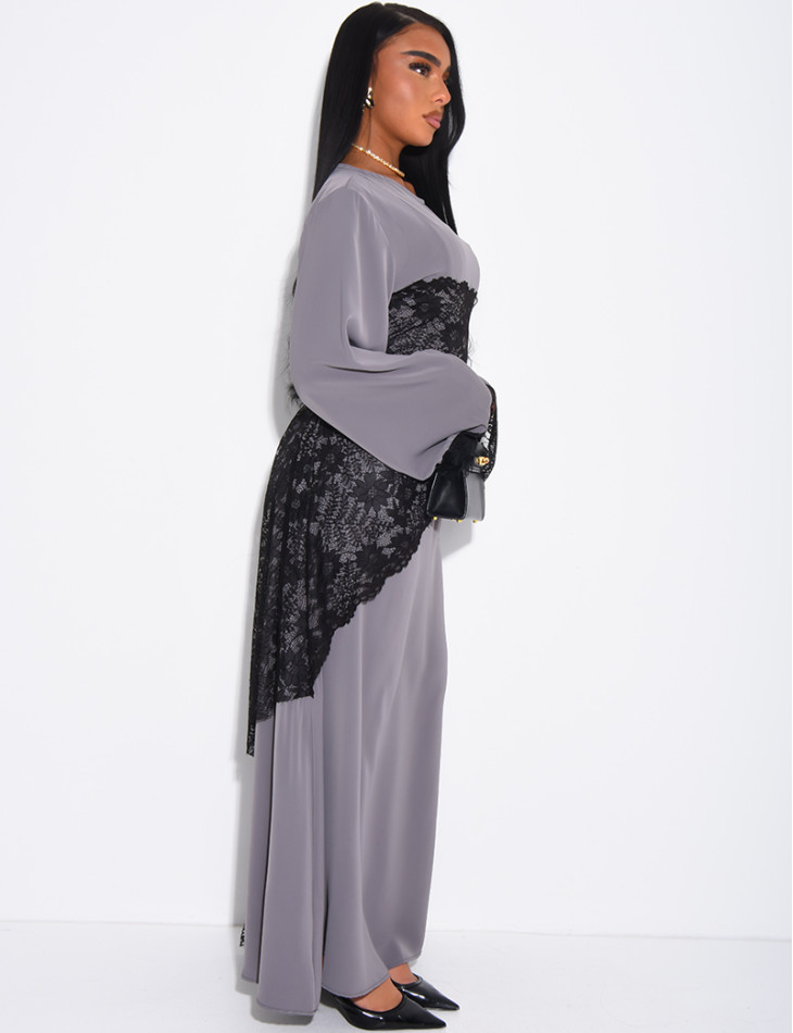 Long dress with lace inserts at the waist