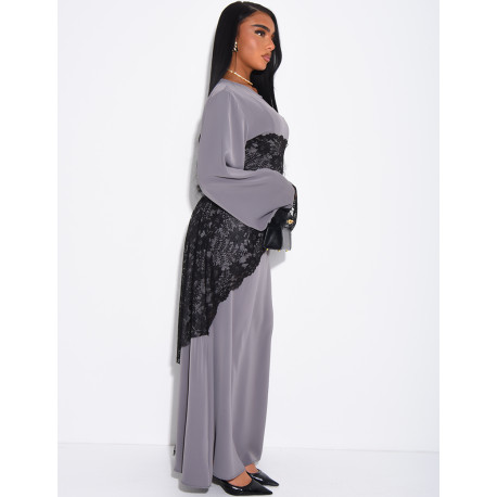 Long dress with lace inserts at the waist