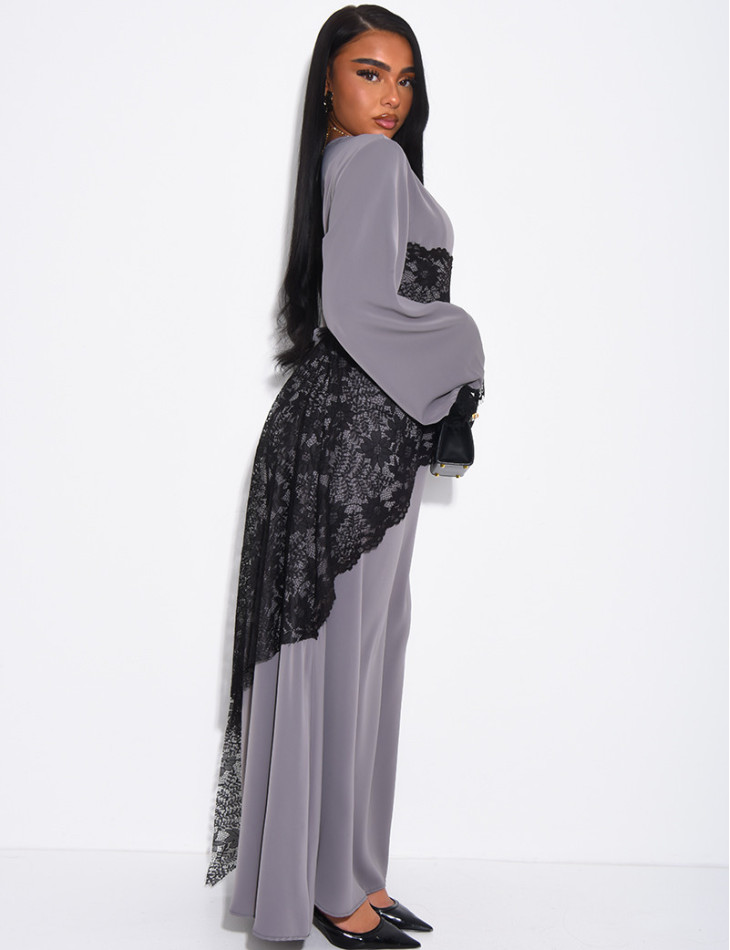 Long dress with lace inserts at the waist