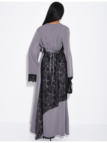 Long dress with lace inserts at the waist
