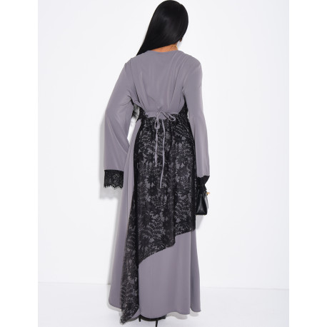 Long dress with lace inserts at the waist