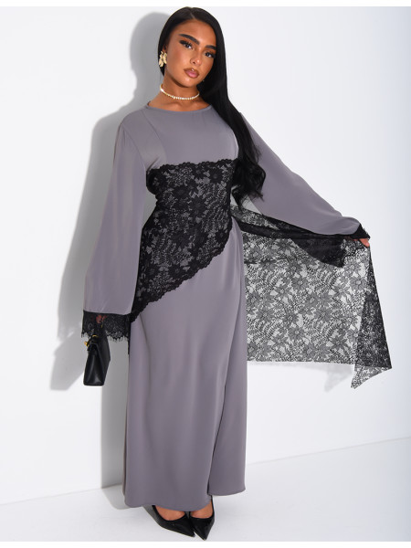Long dress with lace inserts at the waist