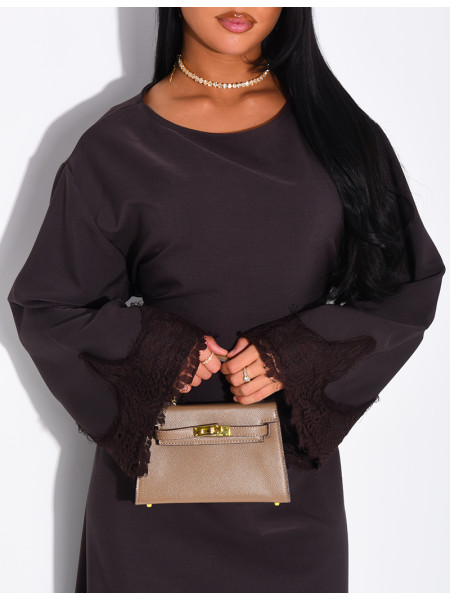 Long dress with a tie-back detail and lace trim