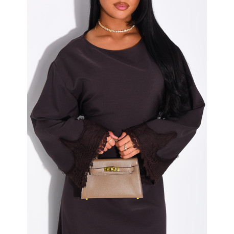 Long dress with a tie-back detail and lace trim