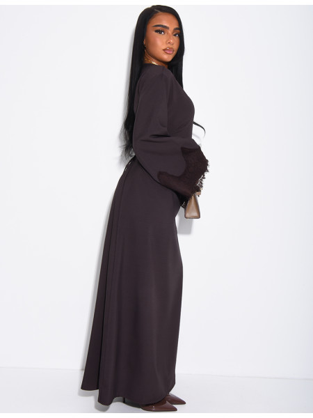 Long dress with a tie-back detail and lace trim